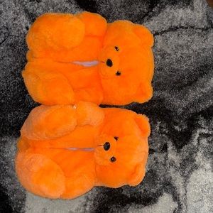 Orange Fluffy Teddy Bear Slippers